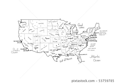 USA map vector. Hand drawned vector illustration 53759785