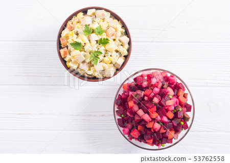 Traditional Russian salad olivier andvinaigrette Traditional Russian salad olivier andvinaigrette 53762558