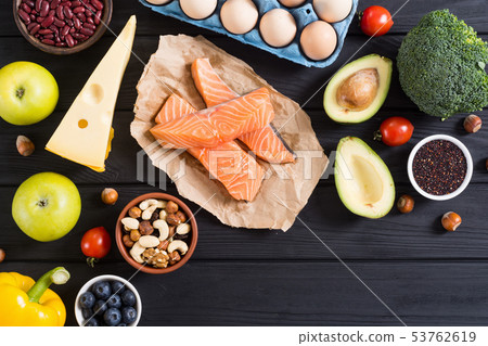 Keto diet . Healthy background . 53762619