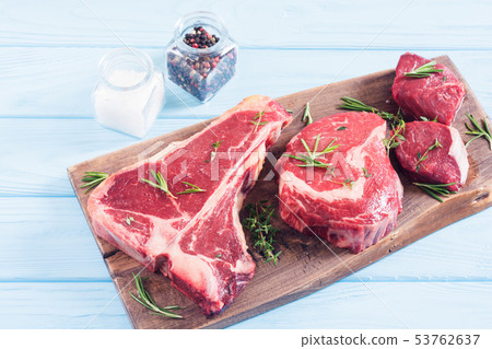 Variety of raw beef meat steak 53762637