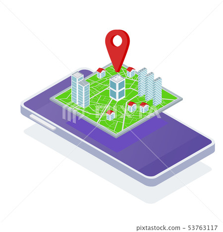 Isometric map of the area of the city in a mobile phone. 53763117