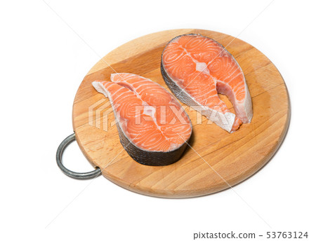 Two steaks of fresh salmon fish. Two steaks of fresh salmon fish. 53763124