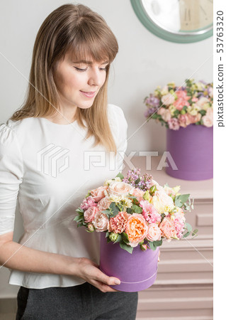 Two Beautiful spring bouquets in head box. Arrangement with mix