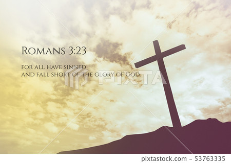 Vintage Bible Verse on one cross on a hill Vintage Bible Verse on one cross on a hill 53763335