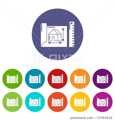 House plan icons set vector color 53763629