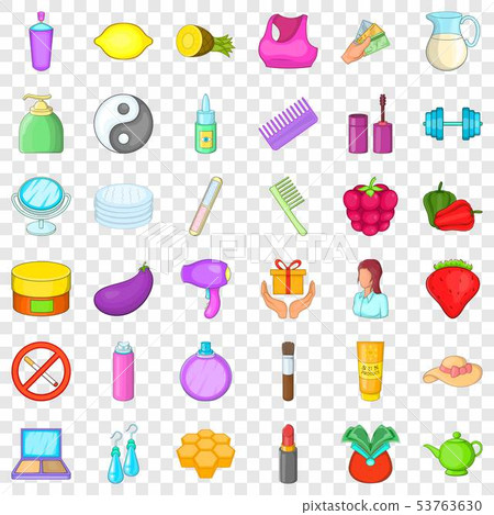 Cosmetic product icons set, cartoon style 53763630