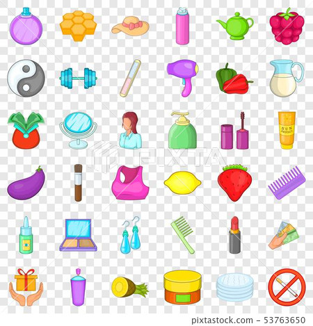Woman cosmetic icons set, cartoon style Woman cosmetic icons set, cartoon style 53763650