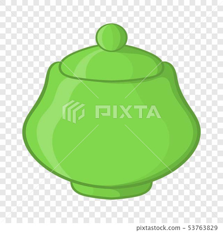 Green ceramic sugar bowl icon, cartoon style 53763829