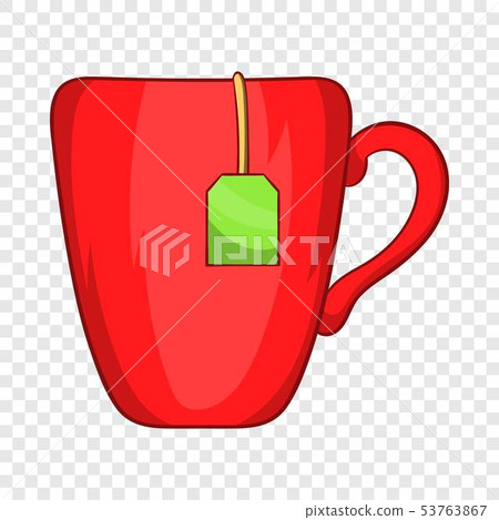 Red cup with tea bag icon, cartoon style Red cup with tea bag icon, cartoon style 53763867