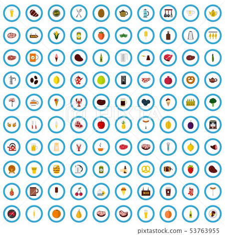 100 dinner icons set, flat style 53763955