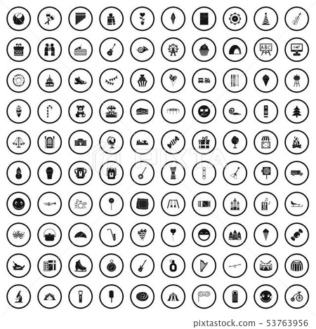 100 school festival icons set, simple style 100 school festival icons set, simple style 53763956