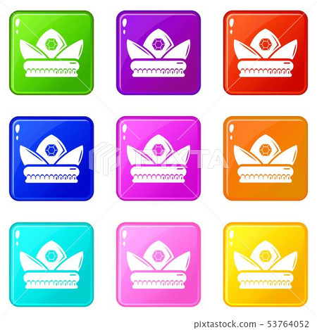 Gold crown icons set 9 color collection - Stock Illustration [53764052 ...