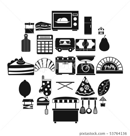 Shop with buns icons set, simple style Shop with buns icons set, simple style 53764136