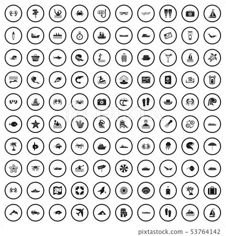 100 sea life icons set, simple style 100 sea life icons set, simple style 53764142