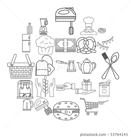 Gingerbread icons set, outline style Gingerbread icons set, outline style 53764143