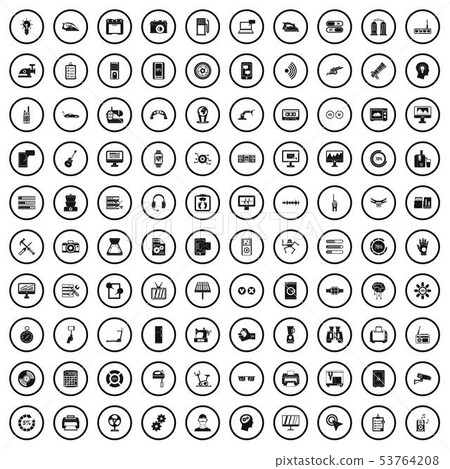 100 settings icons set, simple style 100 settings icons set, simple style 53764208