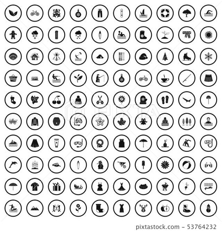 100 season icons set, simple style 100 season icons set, simple style 53764232