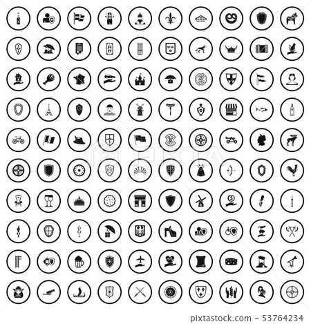 100 shield icons set, simple style 100 shield icons set, simple style 53764234