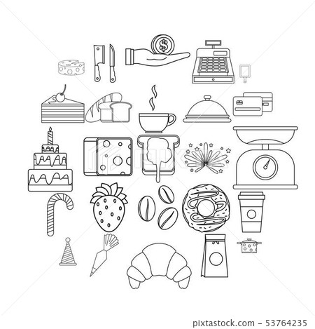 Cookies icons set, outline style Cookies icons set, outline style 53764235