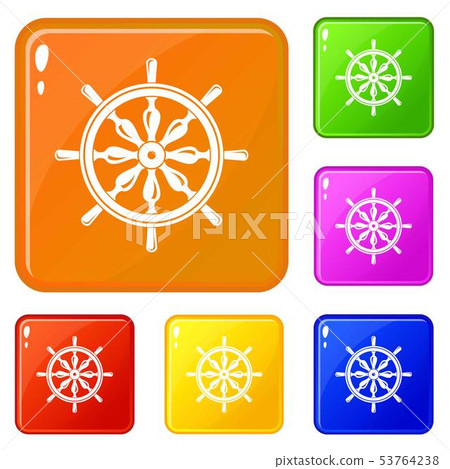 Steering wheel icons set vector color 53764238
