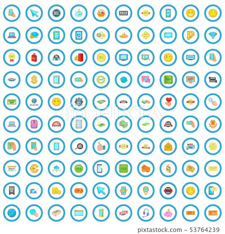 100 e-commerce icons set, cartoon style 53764239