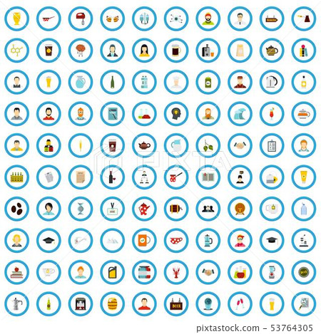 100 drinking examination icons set, flat style 100 drinking examination icons set, flat style 53764305