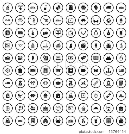 100 shopaholic icons set, simple style 100 shopaholic icons set, simple style 53764434