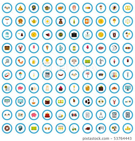100 eating business icons set, flat style 100 eating business icons set, flat style 53764443