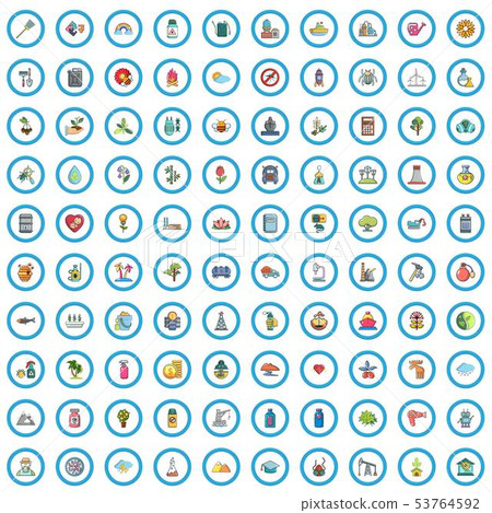 100 ecology icons set, cartoon style 53764592