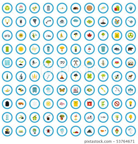 100 ecology book icons set, flat style 100 ecology book icons set, flat style 53764671