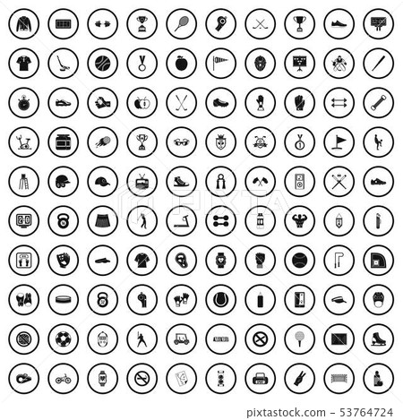 100 sport equipment icons set, simple style 100 sport equipment icons set, simple style 53764724