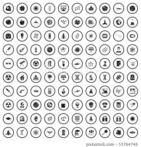 100 space technology icons set, simple style 53764748