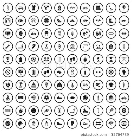 100 sport accessories icons set, simple style - Stock Illustration ...