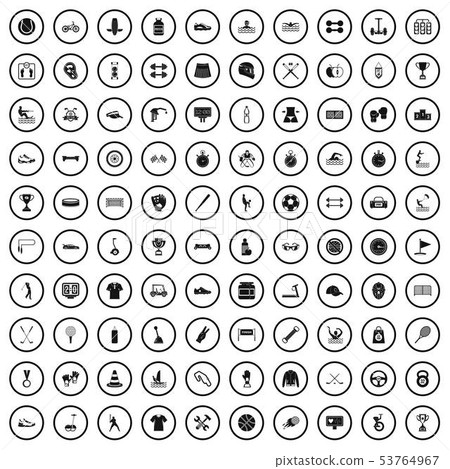 100 sportsmanship icons set, simple style 53764967
