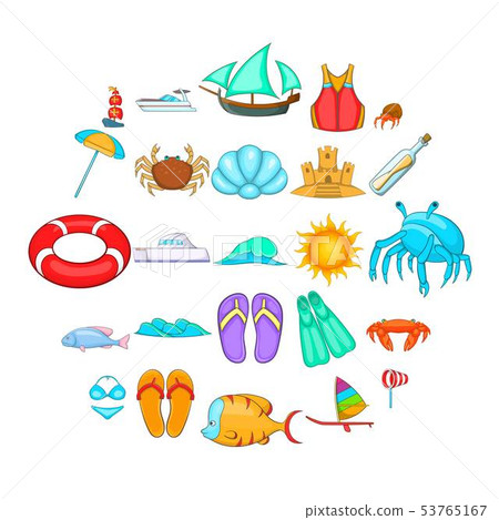 Rest on the ship icons set, cartoon style 53765167