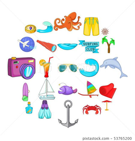 Swimming in the sea icons set, cartoon style 53765200