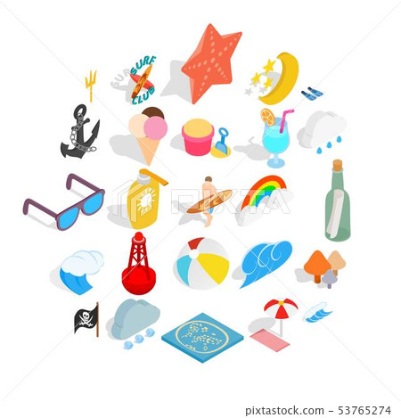Hot weather icons set, isometric style 53765274