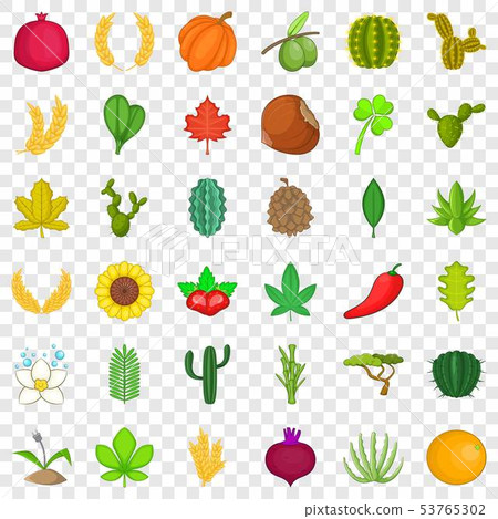 Green plant icons set, cartoon style 53765302
