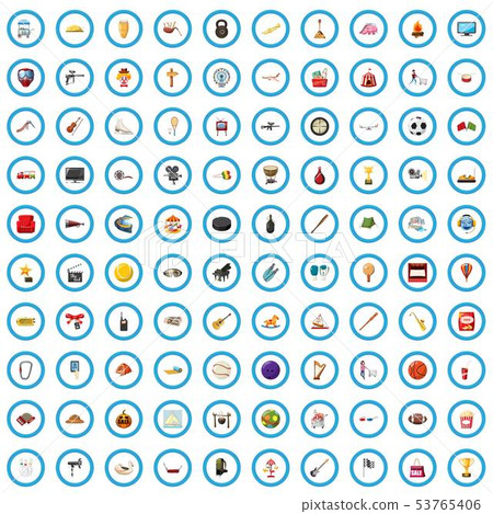 100 entertainment icons set, cartoon style 100 entertainment icons set, cartoon style 53765406