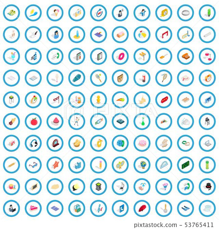 100 entertainment icons set, isometric 3d style 53765411