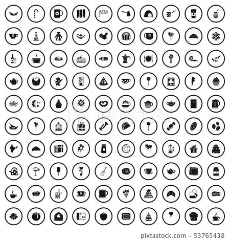 100 tea party icons set, simple style 53765438