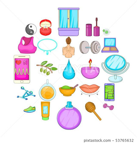 Beauty makeup icons set, cartoon style 53765632