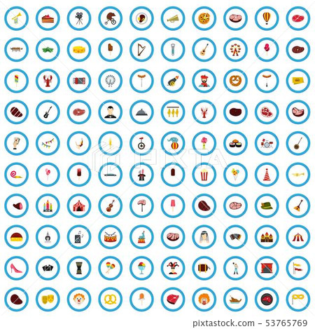 100 event agency icons set, flat style 100 event agency icons set, flat style 53765769