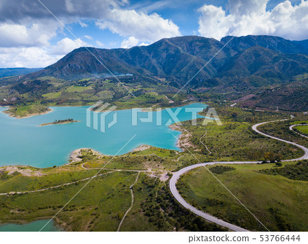 Panoramic view over Embalse de Zahara inland lake, Andalusia, Spain Panoramic view over Embalse de Zahara inland lake, Andalusia, Spain 53766444
