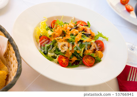 Plate of delicious salad with seafood Plate of delicious salad with seafood 53766941