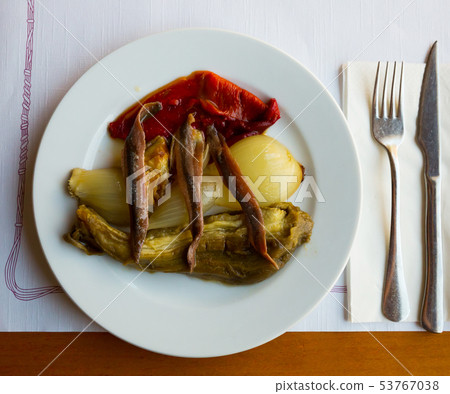 Top view of Catalan escalivada with anchovy fillets Top view of Catalan escalivada with anchovy fillets 53767038