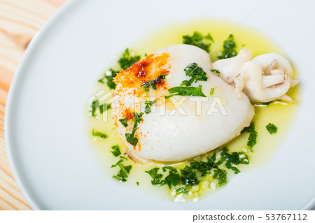 Fried cuttlefish with green sauce Fried cuttlefish with green sauce 53767112