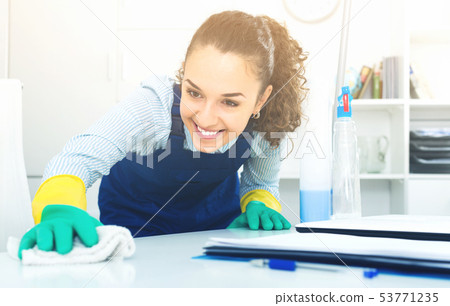 Female professional cleaner in office. 53771235
