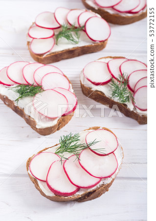 Healthy vegetable toasts sandwith with radish and Healthy vegetable toasts sandwith with radish and 53772155