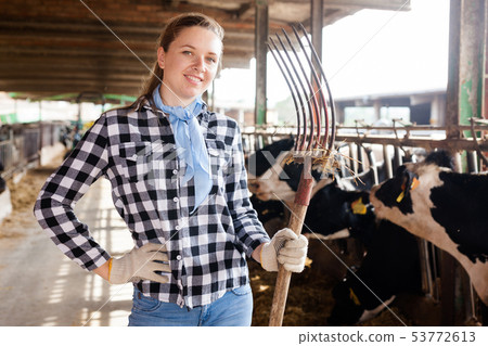 Female farmer on dairy farm 53772613